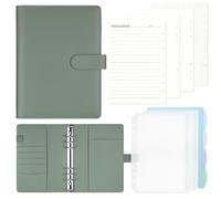 JIANTA A5 6-Ring Binder Notebook, 240 Refill Papers, with Pockets & Subject Dividers for Office, School, Travel (Green)