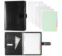 JIANTA A5 Faux Crocodile Leather Ring Binder Notebook, Refillable 6 Ring Cover with 180 Sheets Loose Leaf Paper, Pockets and Dividers for Travel Journal and Personal Planner
