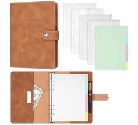 JIANTA A5 PU Leather Ring Binder Notebook, Refillable 6 Ring Cover with Loose Leaf Paper, Pockets and Dividers for Travel Journal and Personal Planner (Brown)