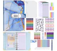JIANTA A6 Binder Set, Budget Planner with Lock, Savings Challenge Planner, Money Saving Wallet Notebook Includes Budget Sheets, Document Bags, Stickers, Calipers, Pen (Blue)