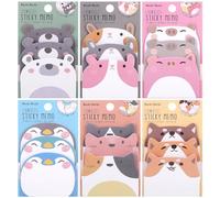 JIANTA Cute Animal Sticky Notes for Party Bags, 270 Sheets Cartoon Notes Animals Shape Markers Flags Self-Stick Memo Pads Party Bag Fillers for Kids