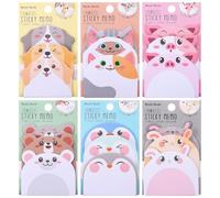 JIANTA Cute Sticky Notes, 6 Pack 270 Sheets Kawaii Cartoon Sticky Notes Animals Shape Markers Flags, Cute Notepads Self-Stick Memo Pads for School Home Office