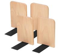 JIANTA Wood Book Ends, 4 Pack Beech Wood Bookends for Shelves, Non-Slip L-Shaped Heavy Duty Bookends, Book Stopper, Bookshelf Holder Stand for Home, Office, Library, School