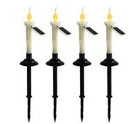 JIANWEI Solar Taper Candles Outdoor Waterproof, 4 Packs LED Candlestick with Holders, Battery Operated Real Flame Effect Candle Lights for Outside Patio Table Windows Decor(White)