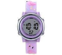 Jianxiang Kids Digital Sport Watches for Girls Boys, Waterproof Outdoor LED Timer with 7 Colors Backlight 3D Cartoon Silicone Band Child Wristwatch (Light Purple Flamingo)