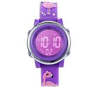 Jianxiang Kids Digital Sport Watches for Girls Boys, Waterproof Outdoor LED Timer with 7 Colors Backlight 3D Cartoon Silicone Band Child Wristwatch, Flamingo Purple, Digital