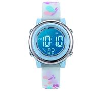 Jianxiang Kids Digital Sport Watches for Girls Boys, Waterproof Outdoor LED Timer with 7 Colors Backlight 3D Cartoon Silicone Band Child Wristwatch, Butterfly BlueL, Digital