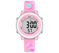 Jianxiang Kids Digital Sport Watches for Girls Boys, Waterproof Outdoor LED Timer with 7 Colors Backlight 3D Cartoon Silicone Band Child Wristwatch, A-Butterfly Pink, Digital