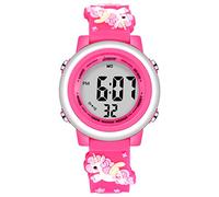 Jianxiang Kids Digital Sport Watches for Girls Boys, Waterproof Outdoor LED Timer with 7 Colors Backlight 3D Cartoon Silicone Band Child Wristwatch, Unicorn Red, Digital