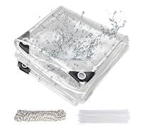 Jianyana 2×2.5M PVC Transparent Tarpaulin, 250 g/m² Clear Tarpaulin Waterproof Heavy Duty Clear PVC Tarp With Eyelets Gazebo Side Panels Tear With Cable Ties,Ties