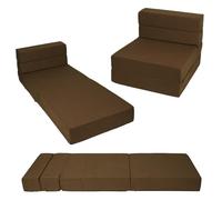 jianyana Guest Foldable Z Bed Chair, 15cm Thick High Single Chair Tri Folding Sofa Futon Mattress with Washable Cover(Brown,190×71CM)