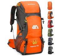 jianyana Hiking Backpack Waterproof 50L Foldable Rucksack Durable Lightweight Camping Bag with Rain Cover for Camping Trekking Hiking Walking Cycling Climbing Outdoor Sports for Women Men Orange