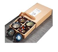 JianZhan Tenmoku 6 Colors Wide Mouth Tea Cup Handmade Ceramic kung fu Tea Cup - Gift Box 6 Pcs