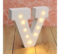 JIAO Up in Lights LED Alphabet Wooden Letters Illuminated Letter Night Light Decorative LED Alphabet Letter Lamp Warm White (V)