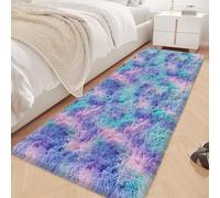 JiaoBaba Super Soft Fluffy Living Room Area Rug 2x6 ft Purple Rainbow Tie-Dyed Shaggy Furry Carpet Washable Non-Slip Carpets Bedroom Bedside Nursery Rug Cute Colorful Room Decor for Girls