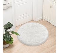 JiaoBaba Tie Dye White Round Rugs Small 3x3 ft Fluffy Circle Rug Furry Carpet Shaggy Circular Fuzzy Plush Area Rug for Girls Bedroom Kids Room Living Room Nursery Cute Room Decor Pet mat Doormat
