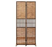 JIAOCKJIAO Brown Room Divider Screen Folding, Freestanding Partition Screen Panel with Base, Reed Hand-Woven Wall Dividers for Bedroom Office Coffee Clothing Store Decorative(2Pack,200cm)