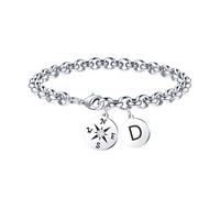 JIAOGE 2026 Graduation Gift for Her - Compass Graduation Bracelet Class of 2026 Initial Charm Bracelet Inspirational Masters Degree Preschool High School College Graduation Gift for Her, 8 Inches