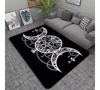 JIAOJING Triple Moon And Pentagram Altar Or Tarot Witchy Floor Mat Black Witch Rug Gothic Decor Divination Runic Carpet 80x150CM