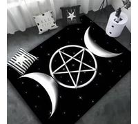 JIAOJING Triple Moon And Pentagram Altar Or Tarot Witchy Floor Mat Black Witch Rug Gothic Decor Divination Runic Carpet 120x160CM