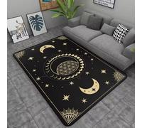 JIAOJING Triple Moon And Pentagram Altar Or Tarot Witchy Floor Mat Black Witch Rug Gothic Decor Divination Runic Carpet 80x150CM