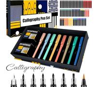 JiaoJiRen Calligraphy Set Fountain Pens with 8 Different Size Nibs and 60 Ink Cartridges(12 Colors),Calligraphy Pen Set for Beginner Writing Drawing Practice