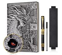 JiaoJiRen DND Dragon Notebook 3D Embossed Leather Journal A5 Vintage Travel Journal with Pen & Pen Sleeve,D&D Handmade Daily Diary Lined Writing Notebook for Men&Women(Silver Dragon)