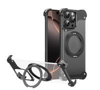 JIAONASHIJIA Suitable for MagSafe iPhone 14 Pro Max Frameless Case, 360° Magnetic Ring Kickstand, Minimalist Slim Metal Frame, Ultra Thin & Lightweight. Black