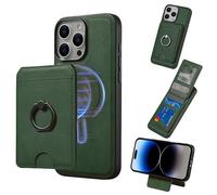 JIAONASHIJIA Suitable for MagSafe iPhone 15 Pro Max Case Leather Magnetic Wallet RFID Blocking 2 in 1 Removable Card Holder Shockproof Cover Stand ID Window Green