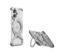 JIAONASHIJIA Suitable for MagSafe iPhone 17 Frameless Metal Case 360° Magnetic Ring Stand Minimalist Slim Frame Shockproof Border Rimless Design Silver