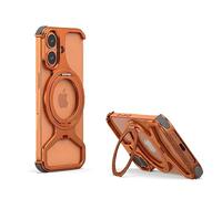JIAONASHIJIA Suitable for MagSafe iPhone 17 Frameless Metal Case 360° Magnetic Ring Stand Minimalist Slim Frame Shockproof Border Rimless Design Orange