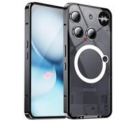 JIAONASHIJIA Suitable for Nothing Phone 3 Metal Transparent Case Full Camera Protection Anti-Yellow Scratch-Resistant Panel Wireless Compatible Built-in Magnet Ultra Thin Black