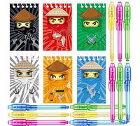 Jiaoohoo 24 Pcs Ninja Party Favors | 12 Invisible Ink Pens & 12 Mini Notepads | Ninja Party Goodie Bag Stuffers