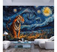 JIAOQSS 3D Art Wallpaper Mural Tiger Under Star Filled Twisted Sky Tiger Under Star Filled Twisted skyChildren Room Bedroom Wall Painting Living Room Wall for Kids Room Stickers for Home