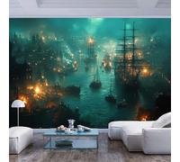 JIAOQSS 3D Effect Photo Wallpaper Misty Harbor Ships and Lights Misty Harbor Ships and lightsSelf Adhesive Removable Kitchen Bedroom 3D Living Room The Wall for Bedroom Office Dining Room