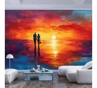 JIAOQSS 3D Effect Wallpaper Murals Couple Walking at Sunset by The sea Couple Walking at Sunset by The sea Large Sticker Foil Wall Decor Print Picture Image Design Wall Photo Children's Room Art
