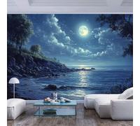 JIAOQSS 3D Effect Wallpaper Murals Moon lit Seaside Scene Modern Style Moon lit Seaside Scene Modern stylePattern Photo Children Kids Room Decoration Background Wall Paper Boy Girl Bedroom