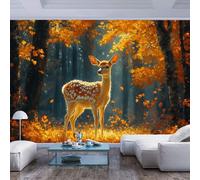 JIAOQSS 3D Photo Mural Wallpaper Fawn an Autumn hued Forest Fawn an Autumn hued forestWall Sticker for Adults Kids Room Picture Art Decor Paintings for Living Room Bedroom Wall Posters