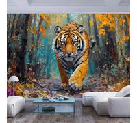 JIAOQSS 3D Photo Mural Wallpaper Tiger Walking Forest Autumn Colors Tiger Walking Forest Autumn colorsInterior Decor 3D Panel Wall Bathroom Restaurant Hall Living Room Hallway