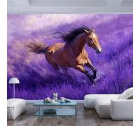 JIAOQSS 3D Wall Murals Wallpaper Brown Horse Running Purple Fields Brown Horse Running Purple fieldsSelf Adhesive Removable Picture Photo 3D Living Room The Wall for Bedroom Border