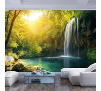 JIAOQSS 3D Wallpaper Murals Sunlit Waterfall Lush Forest Sunlit Waterfall Lush forestLarge Sticker Wall Decor Print Picture Image Design Wall Photo Children's Room Art