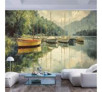 JIAOQSS 3D Wallpaper Wall Mural Several Boats on Serene Lake Reflections Several Boats on Serene Lake reflections3D Panoramic Wall Tapestry Photo Large Bedroom Eco-Friendly Decoration