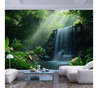 JIAOQSS 3D Wallpaper Wall Mural Tropical Waterfall Surrounded by Lush Greenery Tropical Waterfall Surrounded by Lush greeneryInterior Decor 3D Panel Wall Bathroom Restaurant Hall Living Room Hallway