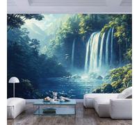 JIAOQSS Custom Mural Wallpaper for Walls 3D Lush Forest Cascading Waterfalls Lush Forest Cascading waterfallsPeel and Stick Wall Paper Home Decor Non-Woven 3D Living Room The Wall for Bedroom Border