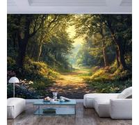 JIAOQSS Mural Photo Wallpaper Sun lit Forest Path Lush Greenery Sun lit Forest Path Lush greeneryPeel and Stick Wall Paper Home Decor Non-Woven 3D Living Room The Wall for Bedroom Border