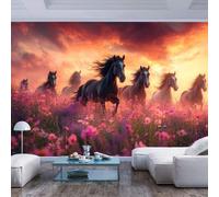 JIAOQSS Mural Wallpaper Photo Poster Horses Running Field of Pink Flowers Horses Running Field of Pink flowersPeel and Stick Wall Paper Living Room Tv Sofa Bedroom Study Decor Wall Photos
