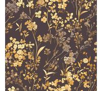 JIAOQSS Peel and Stick Wallpaper Botanical Floral Stick on Wallpaper Black and Golden Peony Flowers Renter Friendly Wallpaper Living Room Vinyl Wrap for Furniture Bedroom Removable Contact Paper