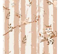 JIAOQSS Peel and Stick Wallpaper Cute Cat Beige Cartoon Stripes Self Adhesive Wallpaper Stick On Wallpaper Vinyl Waterproof Decorative Bedroom Wallpaper