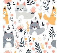 JIAOQSS Peel and Stick Wallpaper Cute Cat Stick on Wallpaper Pink Orange Wildflowers Vinyl Self Adhesive Contact Paper for Home Bedroom Cabinets and Kitchen Decor
