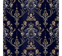 JIAOQSS Peel and Stick Wallpaper Damask Dark Blue Gold Self Adhesive Wallpaper Renter Friendly Wallpaper Living Room Vinyl Wrap for Furniture Bedroom Removable Contact Paper